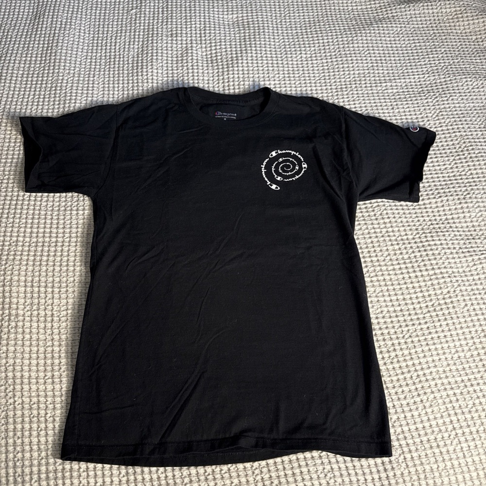 Champion T Shirt Men's Medium Black Spiral Logo Graphic Authentic Athleticwear